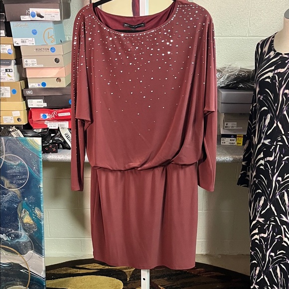 White House Black Market Dresses & Skirts - White House Black Market Burgundy Rhinestone Long Sleeve Dress